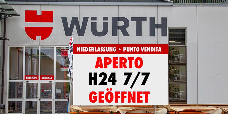 Würth Italia, negozi e servizi di delivery aperti H24